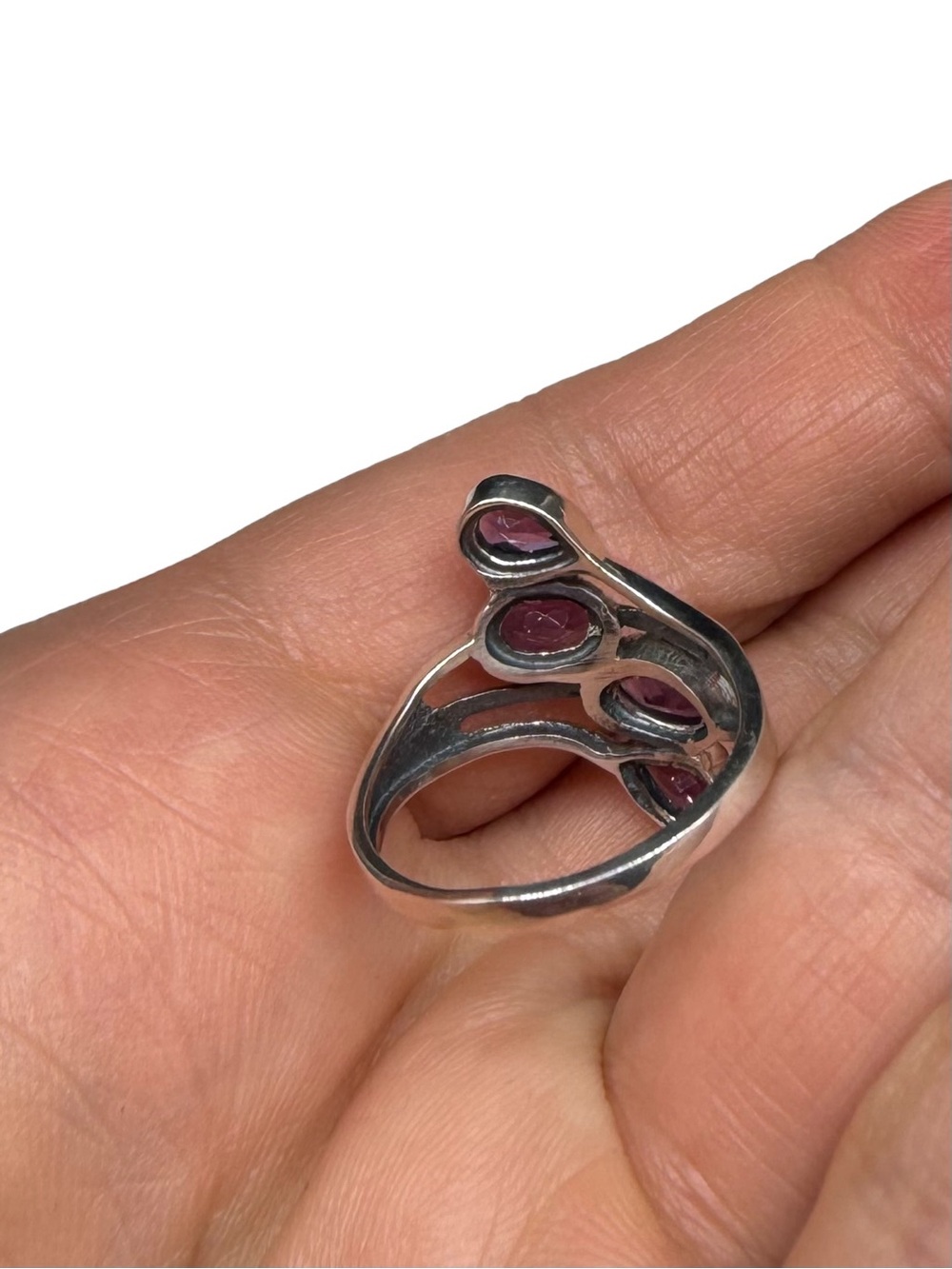 Amethyst Ring Solid 925 Sterling Silver Size 10 Multi Stone Statement - Picture 5 of 7